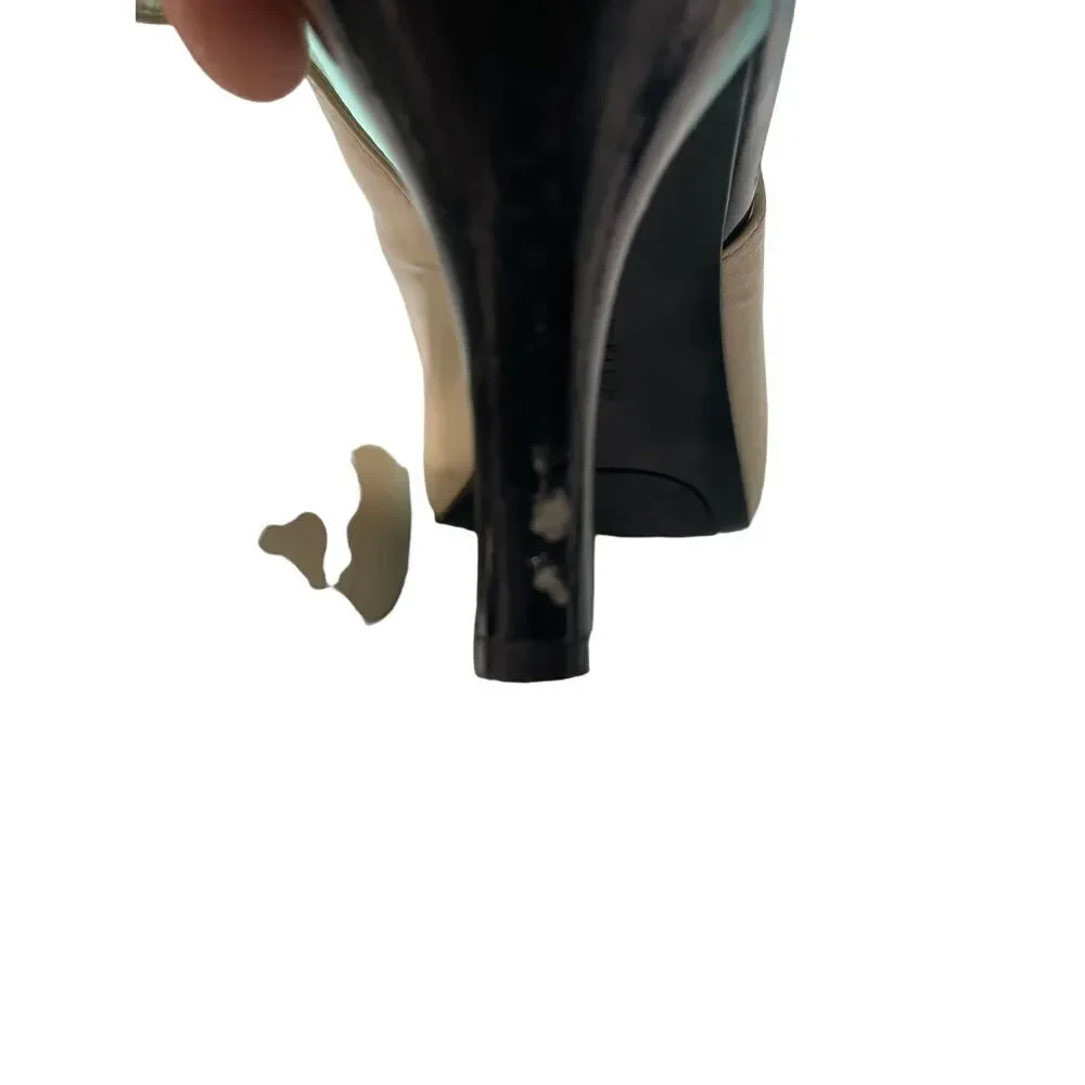 Anne Klein Elegant Slingback Heels Cream Black Buckle Peep Toe‎ Dress S-187